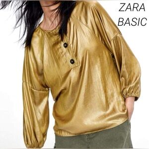 Zara Basic Blouse in Mustard Yellow Sz M